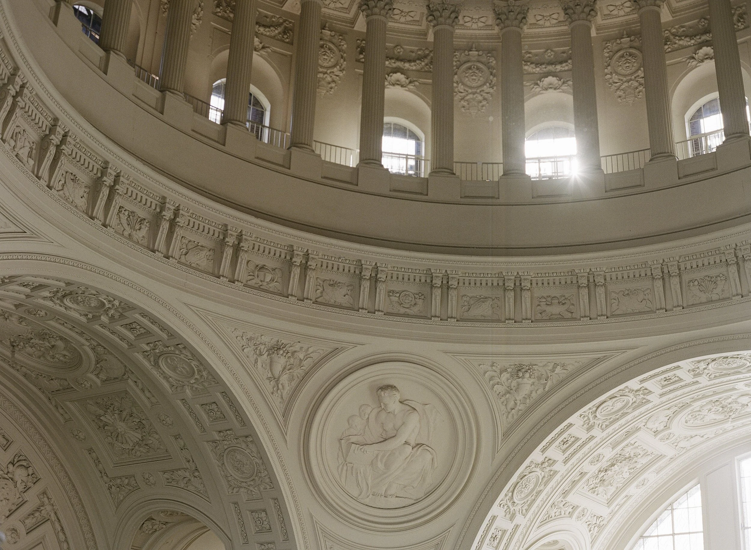 Ornate rotunda ceiling at the Fairmont San Francisco — film wedding photography by Radostina Boseva