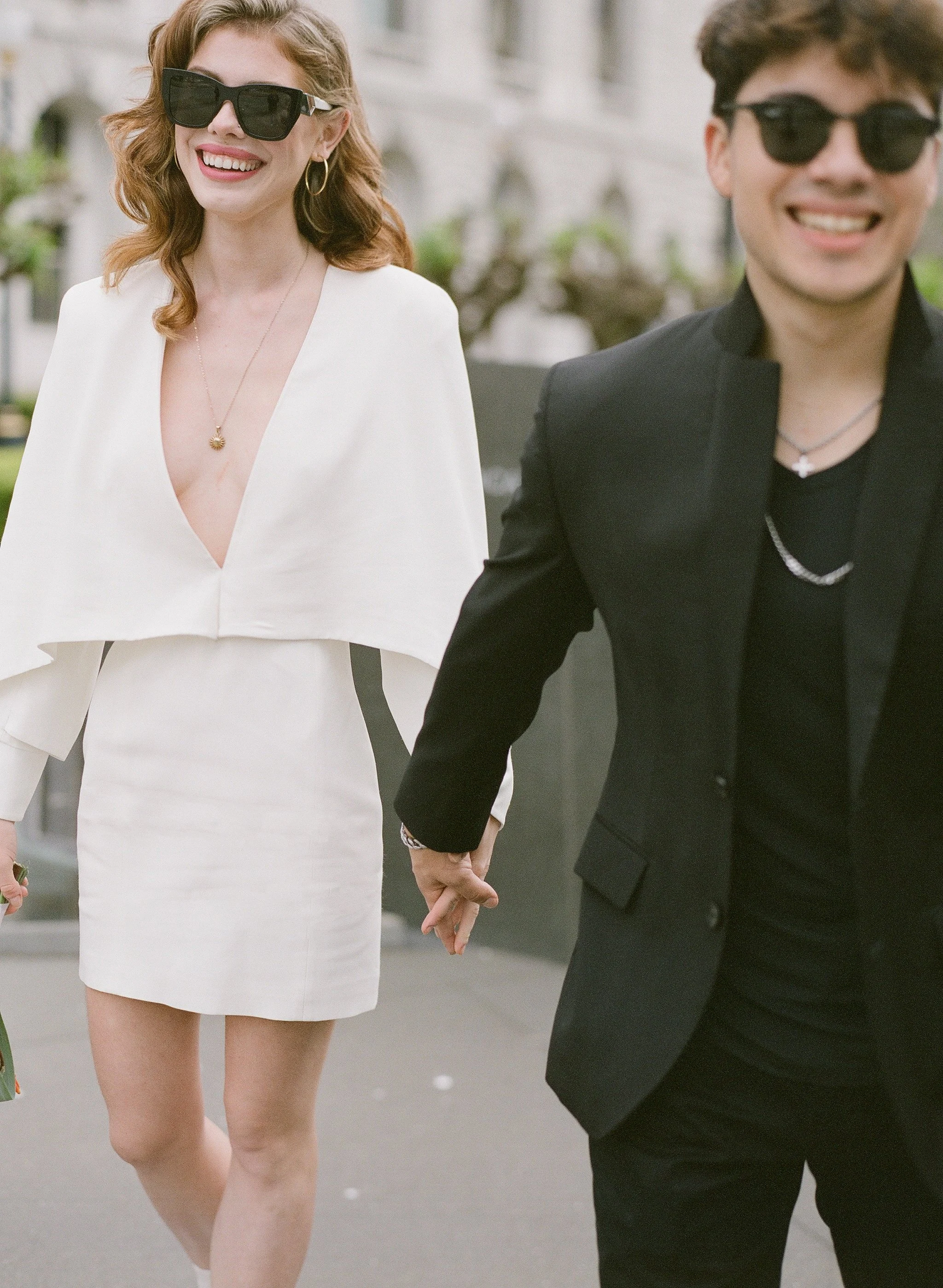 Bride and groom portrait on the streets of Los Angeles — film wedding photography by Radostina Boseva