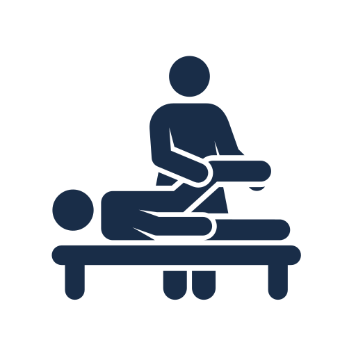 Illustration of a person giving a massage to another person lying on a bed.