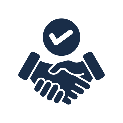 Illustration of two hands shaking with a check mark above them, symbolizing agreement or partnership.