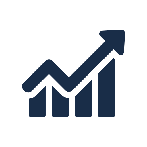 A bar graph with an upward trending arrow indicating growth or success.
