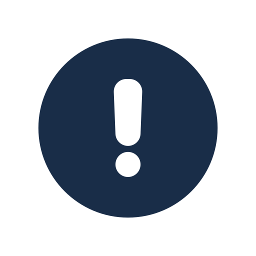 Alert icon with a dark blue circle and an exclamation mark inside.