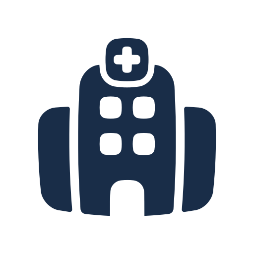 Icon of a hospital building with a cross on top.