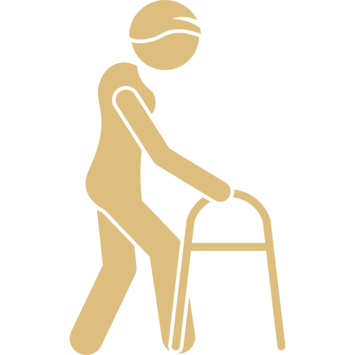 Icon of a person using a walker for assistance.