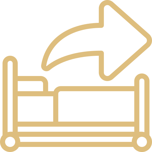 A bed with an arrow pointing toward it, indicating it is for directing or navigating to the bed.