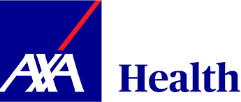 AXA Health logo with blue background and red diagonal line.