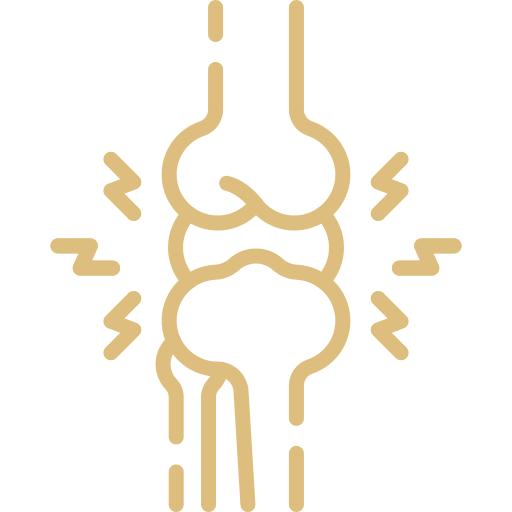 Illustration of a knee joint with pain indicated by jagged lines and Z's around it.