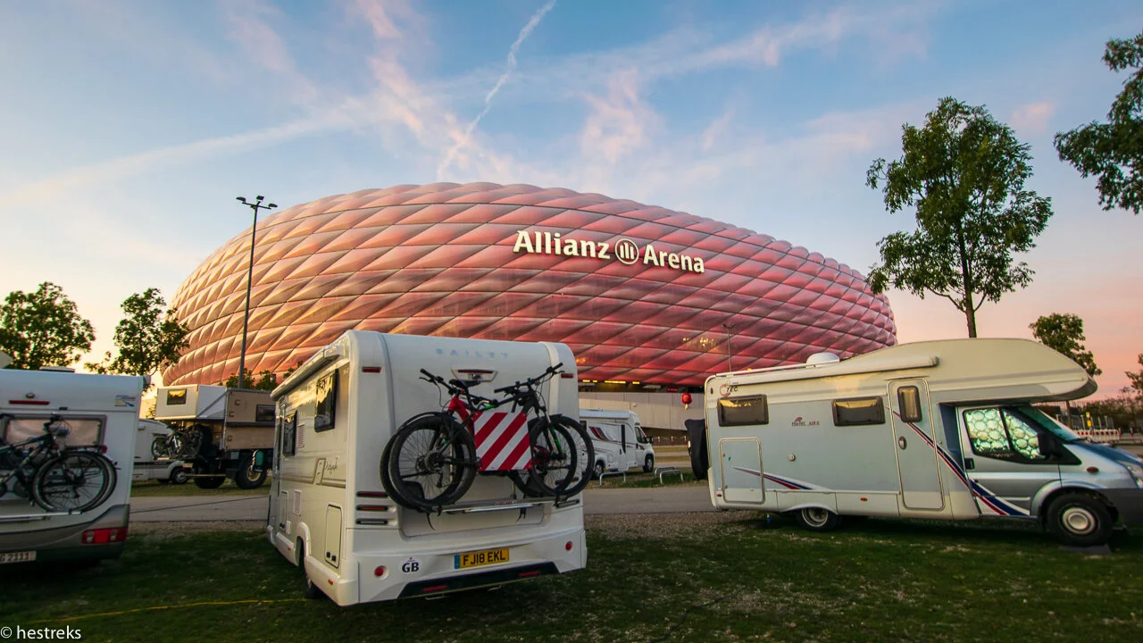 The Stellplatz at Bayern Munich, Munich City and the Olympic Park.