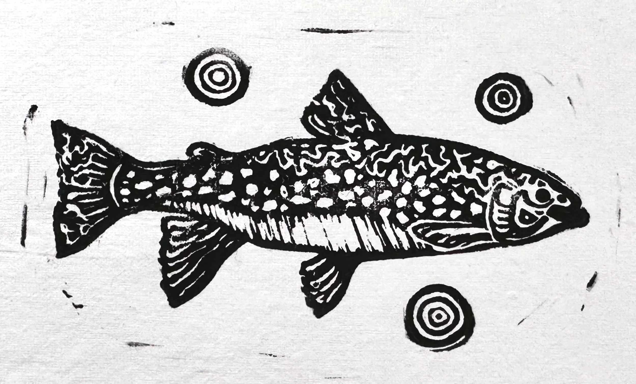 Rainbow Trout. Linocut, 3" x 5" 