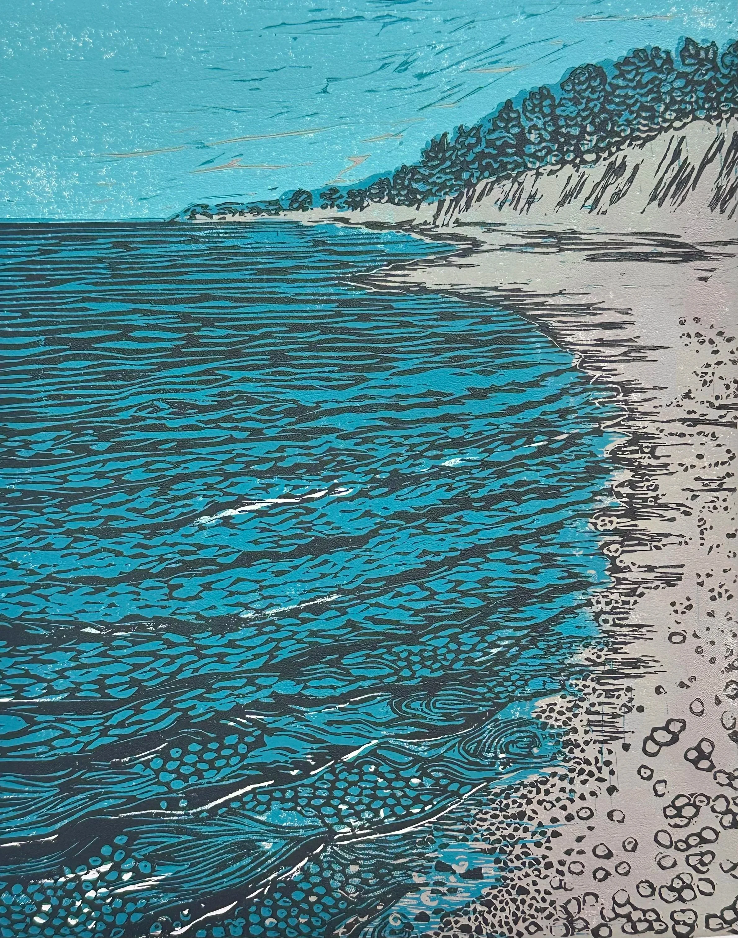 Summer Dunes II. Linocut, 8" x 10"