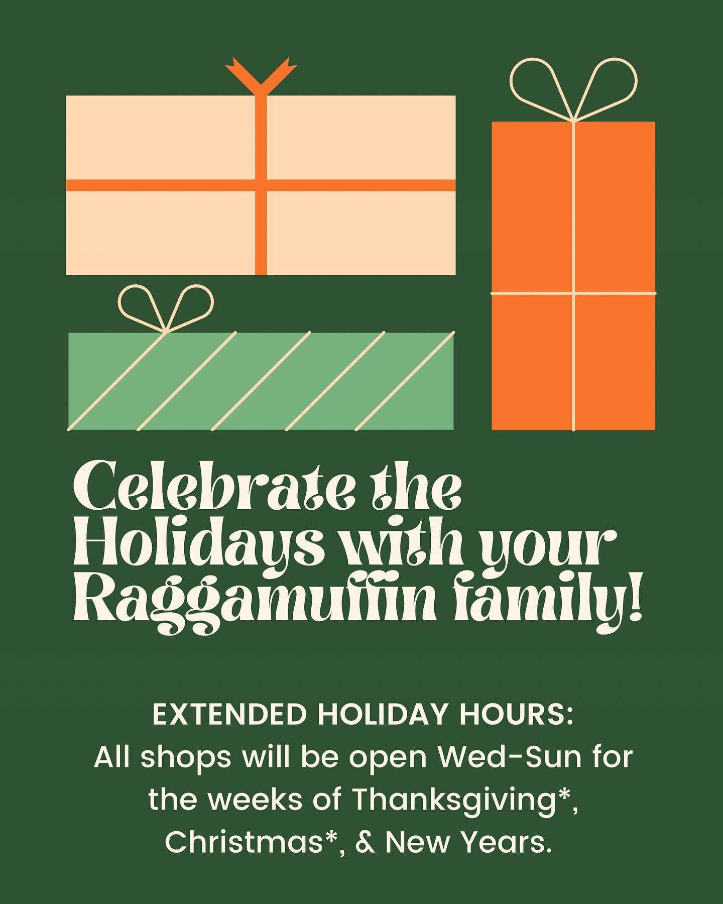 Bring your family &amp; friends to share in a little extra joy this holiday season! 

We&rsquo;re joined by @peaceandcreamshop &amp; @raggamuffinsurf pop-up shop all week long!

Pop-Up Shop: 8am - 3pm
Peace &amp; Cream: 11am - 3pm

*All shops closed 