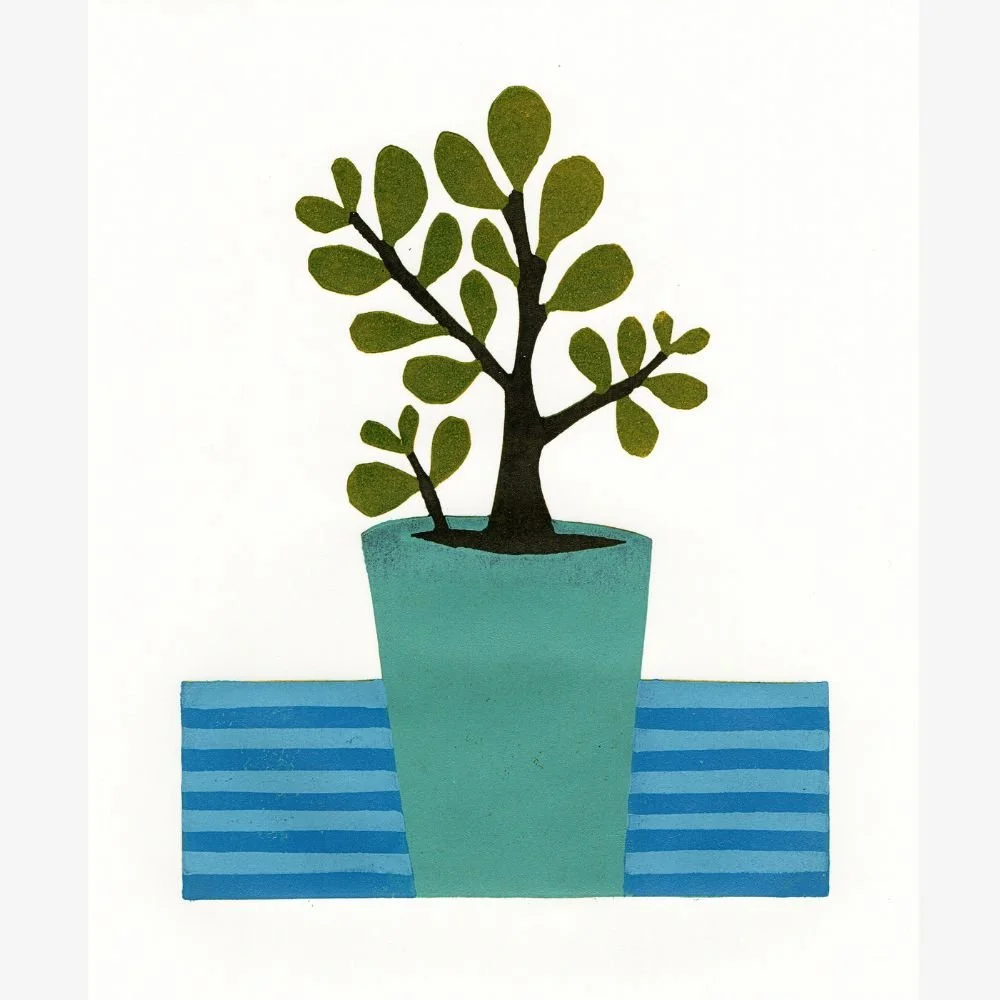 Succulent Money Tree Plant Botanical Linocut Print