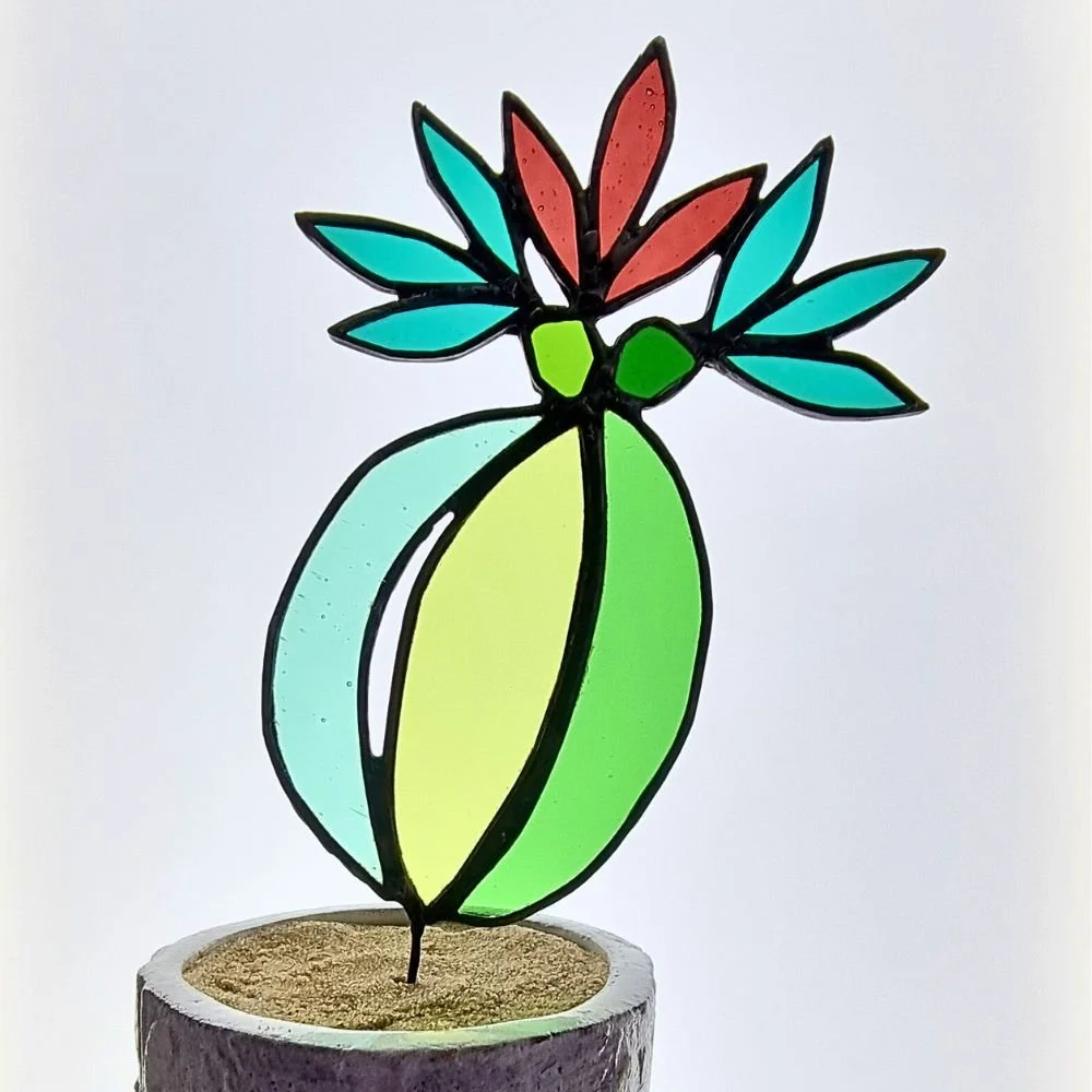 glass art cactus plant ornament