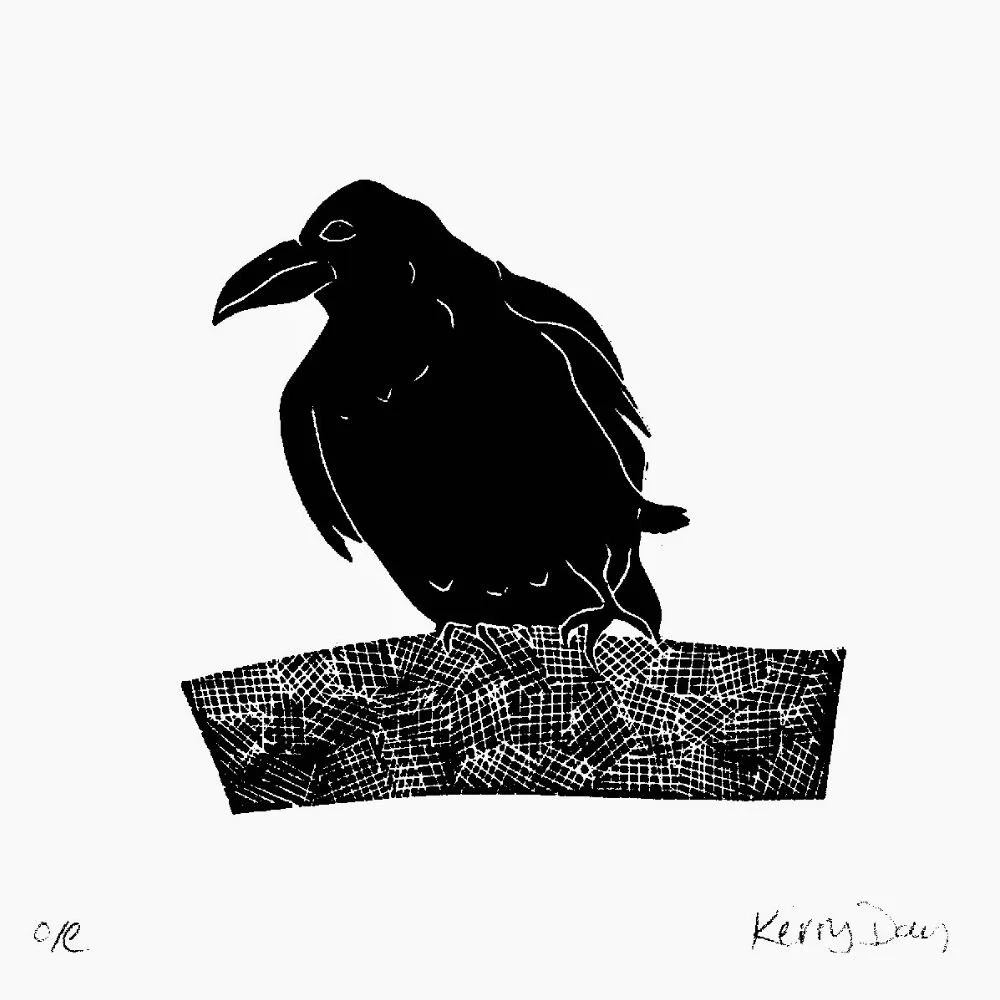Mini Crow Lino Print No 4