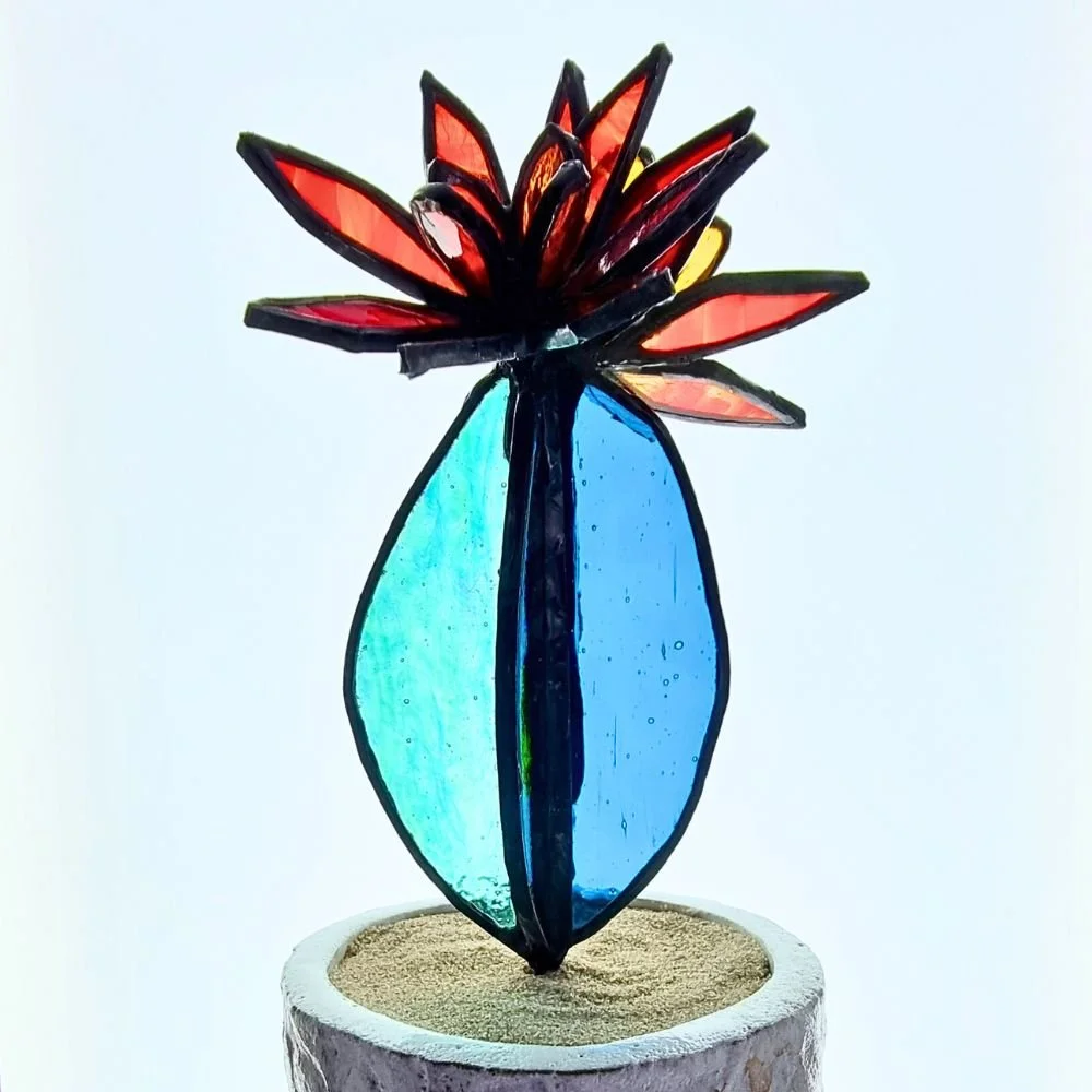 copper foiled stained glass 3d cactus plant art decoration