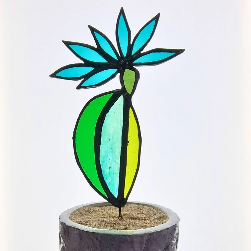 copper foiled flowering glass cactus