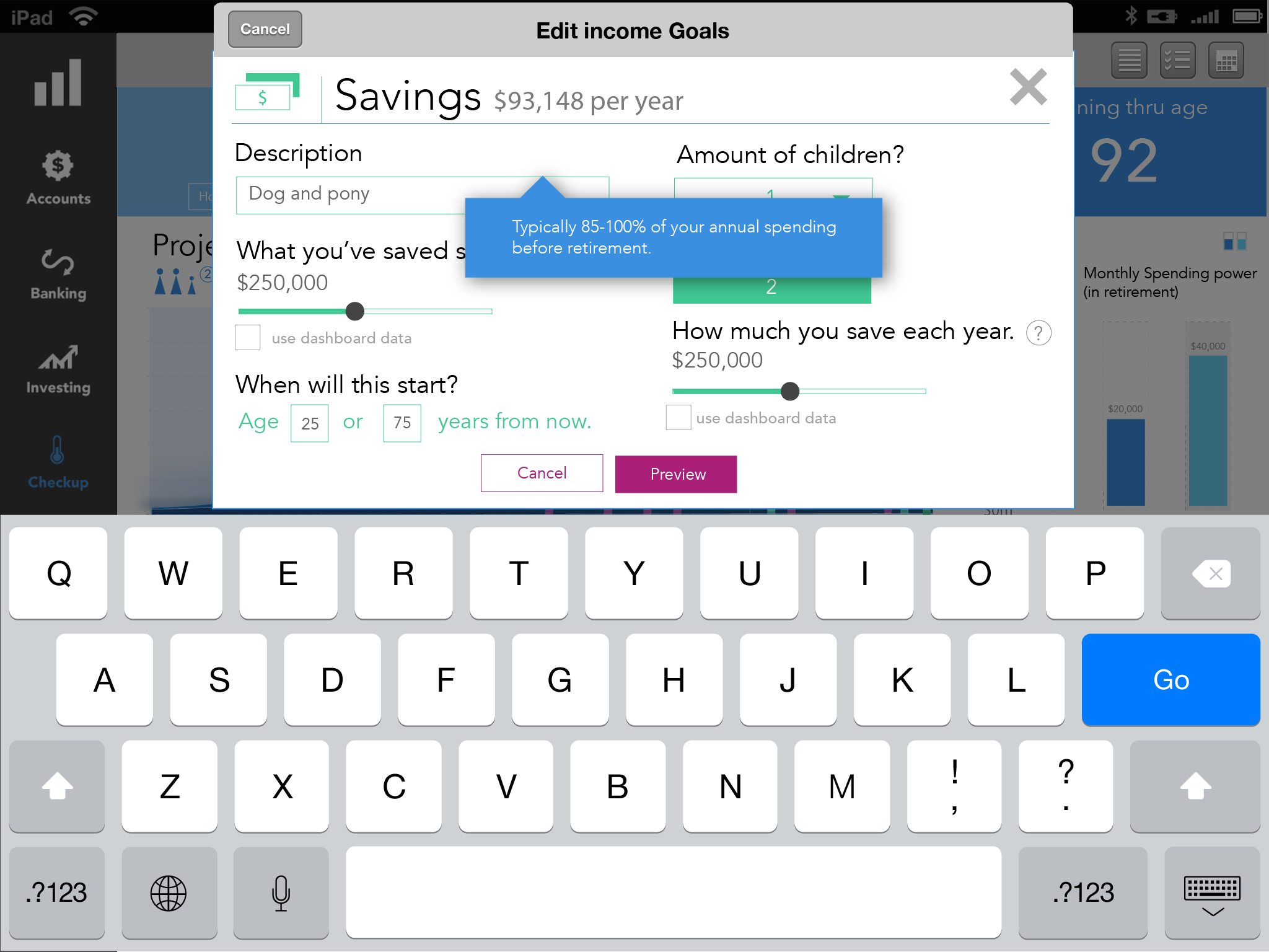 Retirement planner_Horizontal "Edit Income Goals"