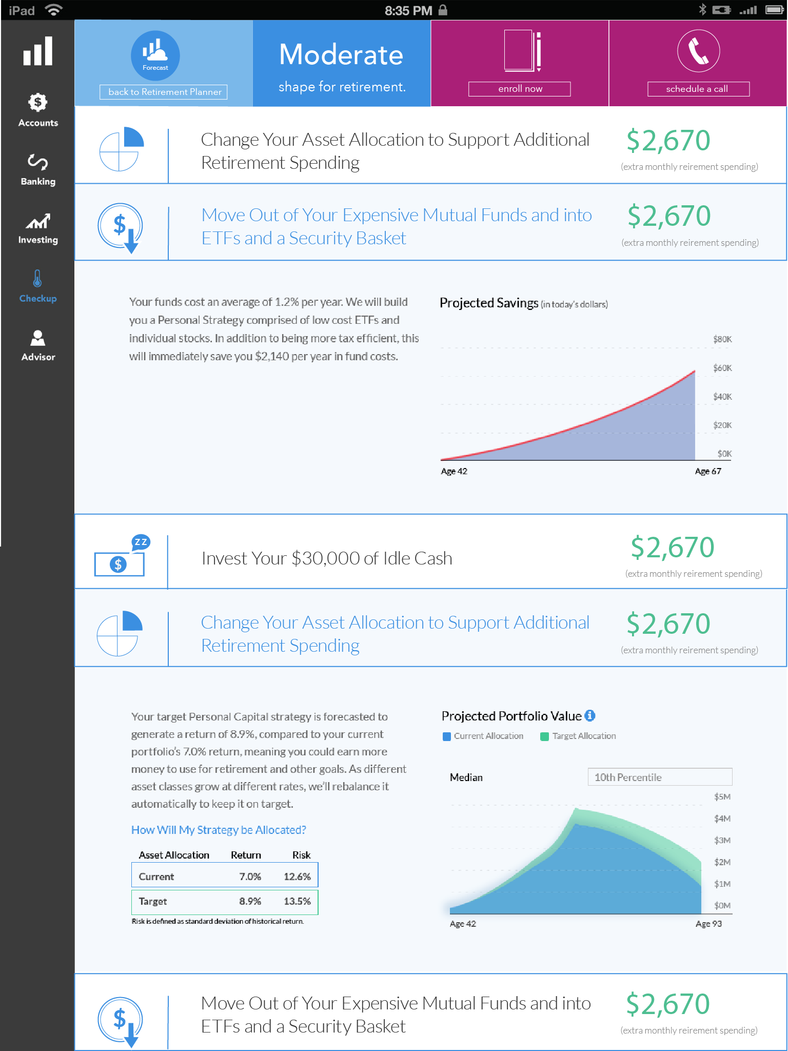 Retirement planner_Vertical "Recommendations"