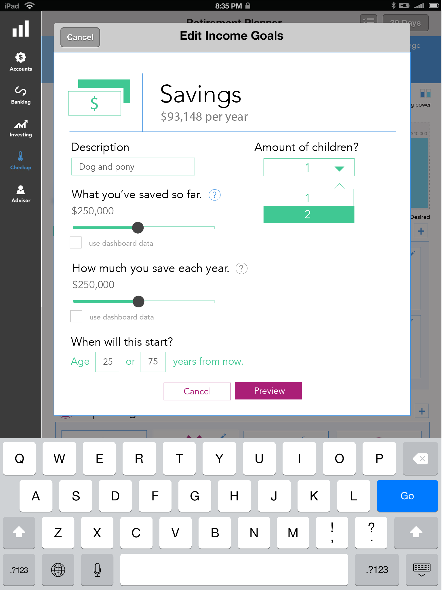 Retirement planner_Vertical "Edit Income Goals"
