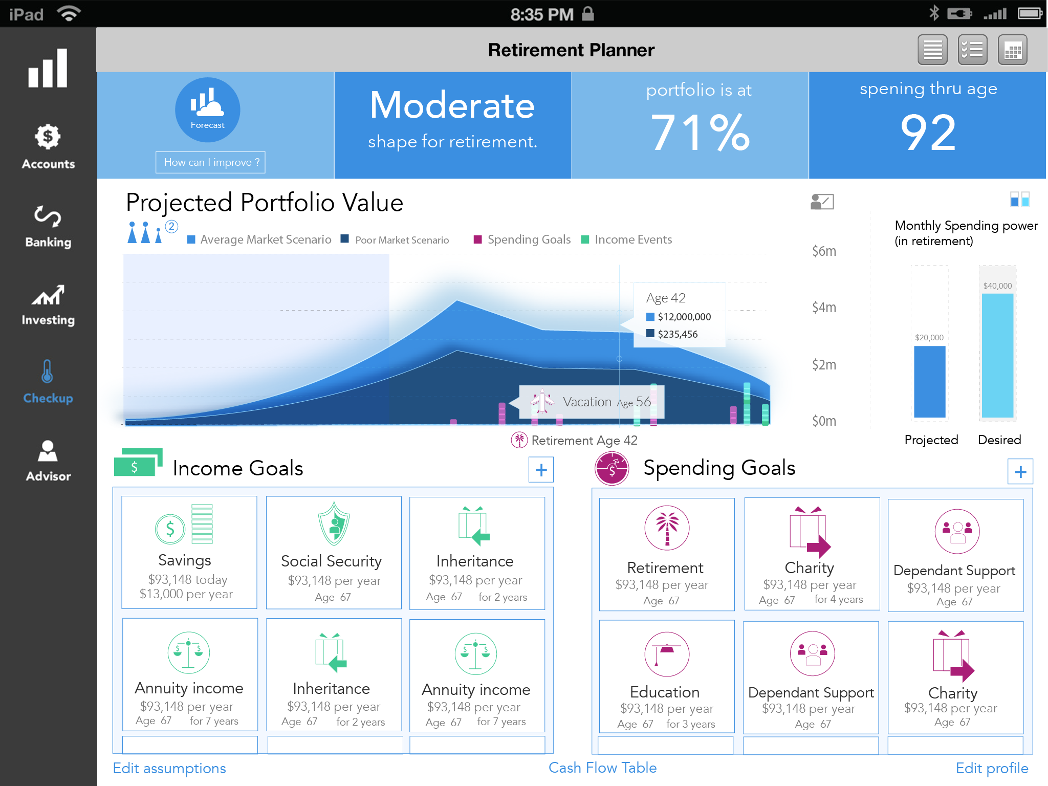 Retirement planner_Horizontal "Dashboard"