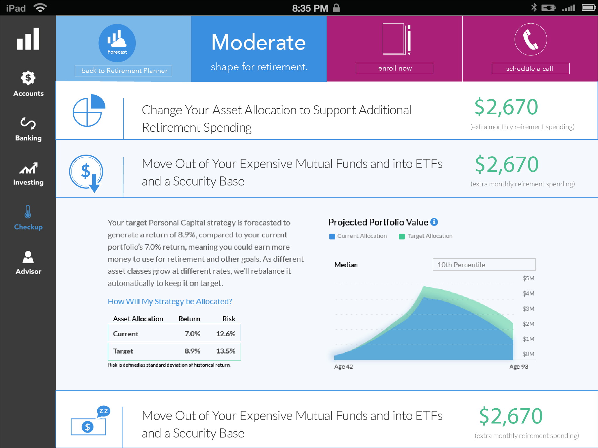 Retirement planner_Horizontal "Recommendations"