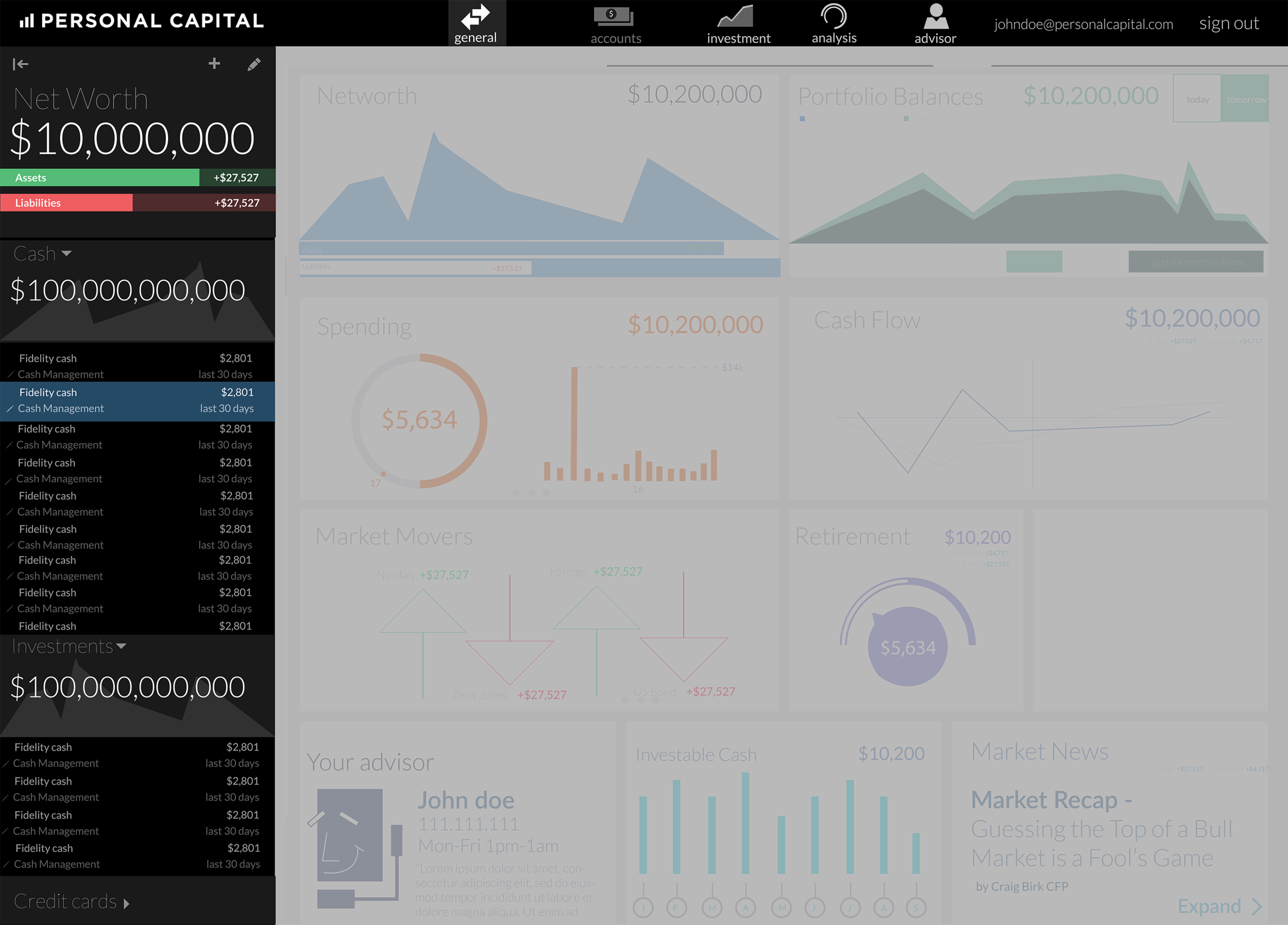 Dashboard Dock open- "Account Details"