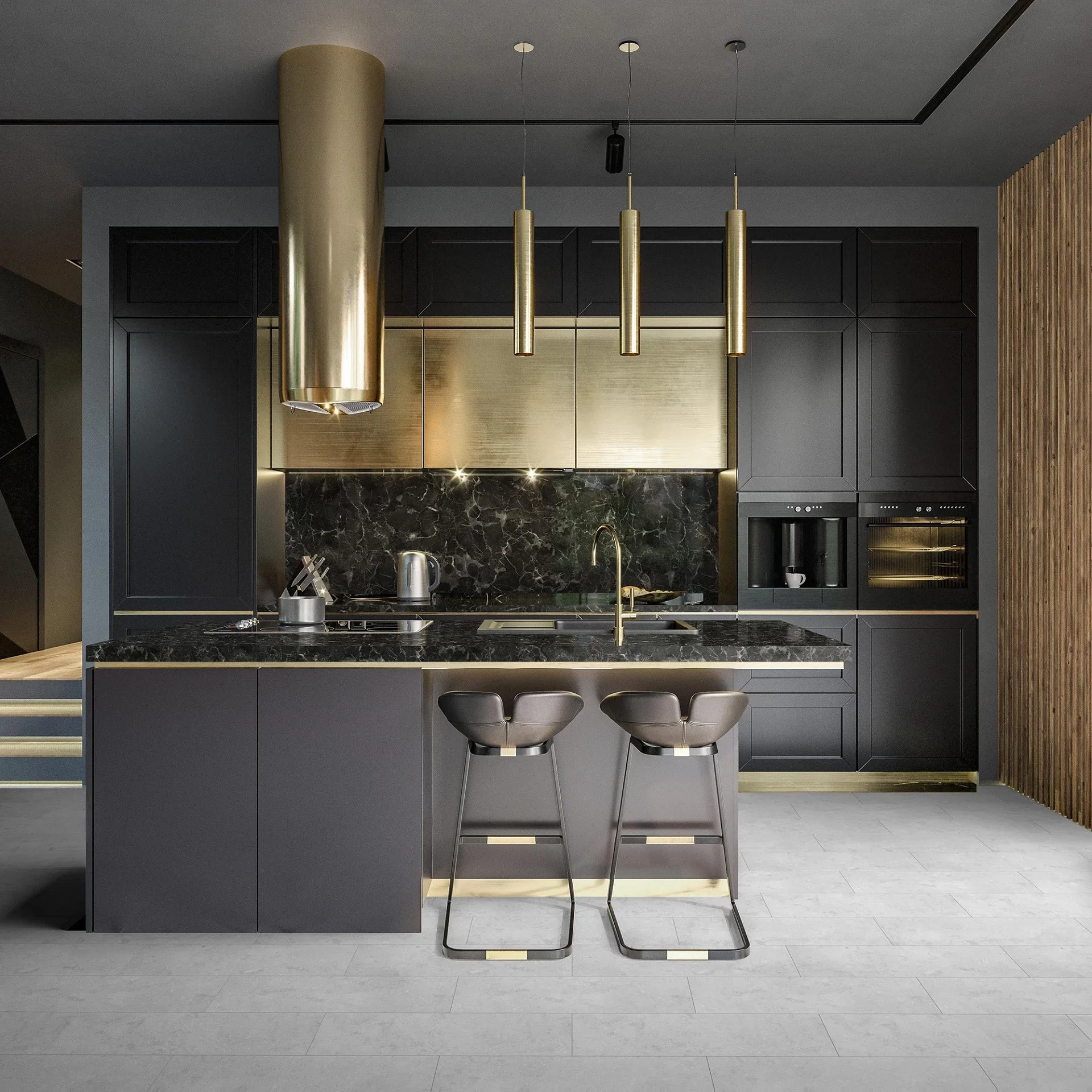 Kronospan AL04 HPL - Brushed Gold Kitchen