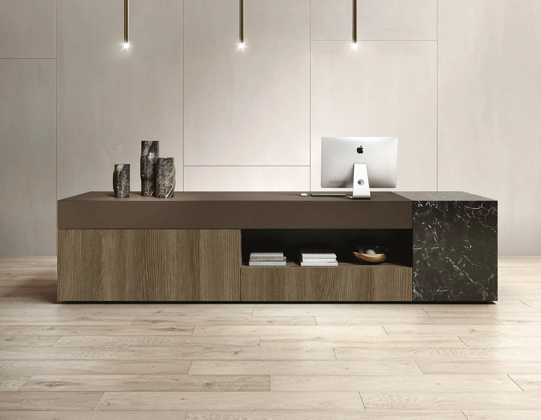 Kronospan K548 RW - Smoked Kala Ash Lobby Reception Desk