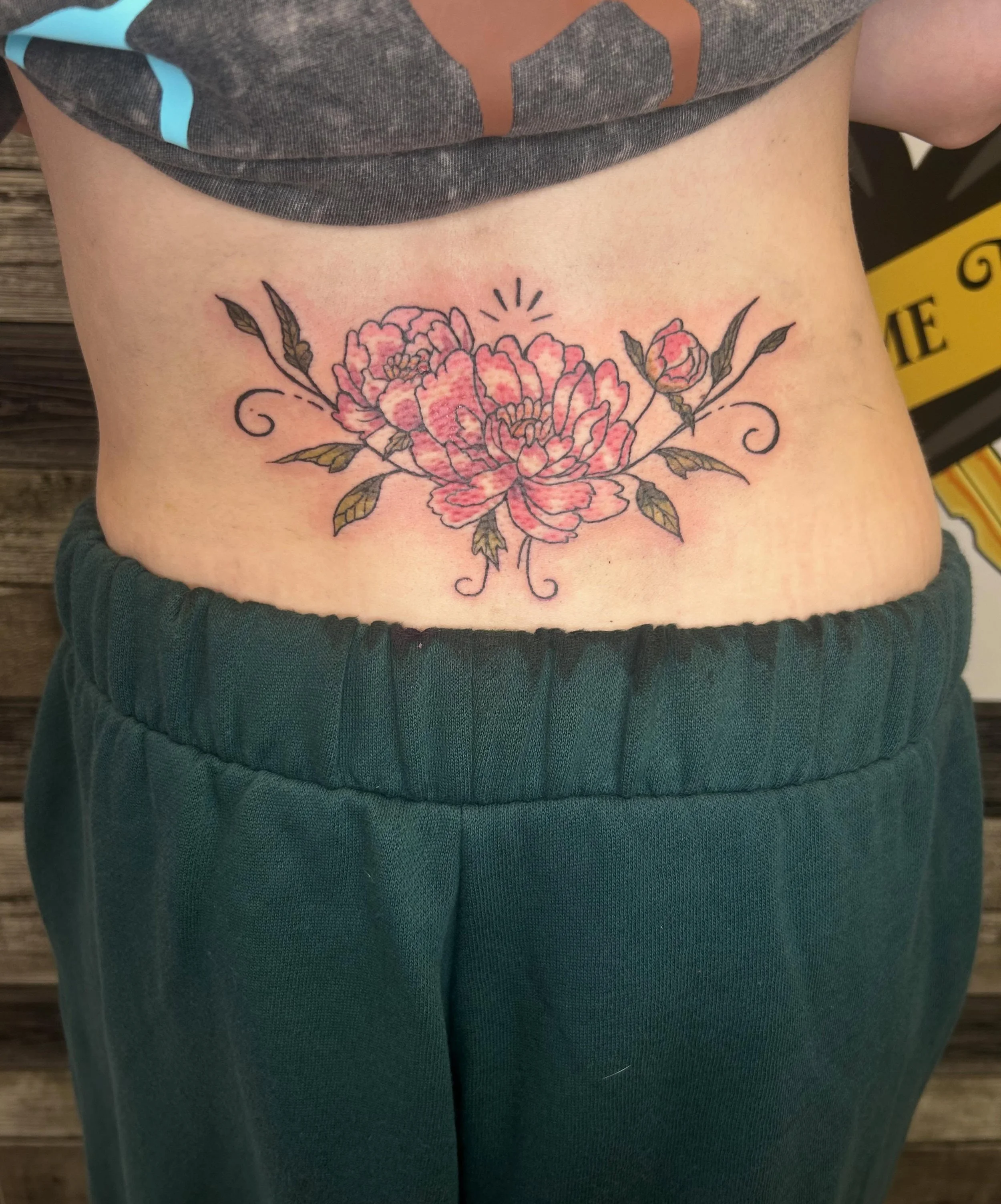 Peony lower back piece thank you again for letting me do this! 🌸🌷🌷🌸