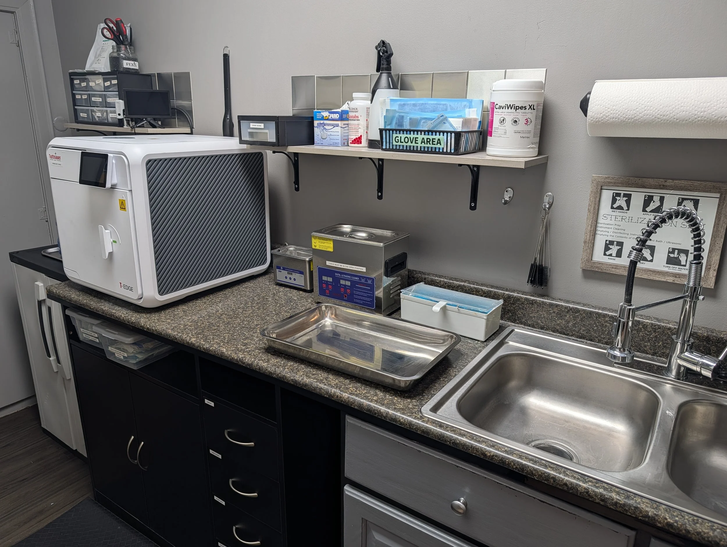 A picture of the modern sterilization lab at No Name Tattoo.