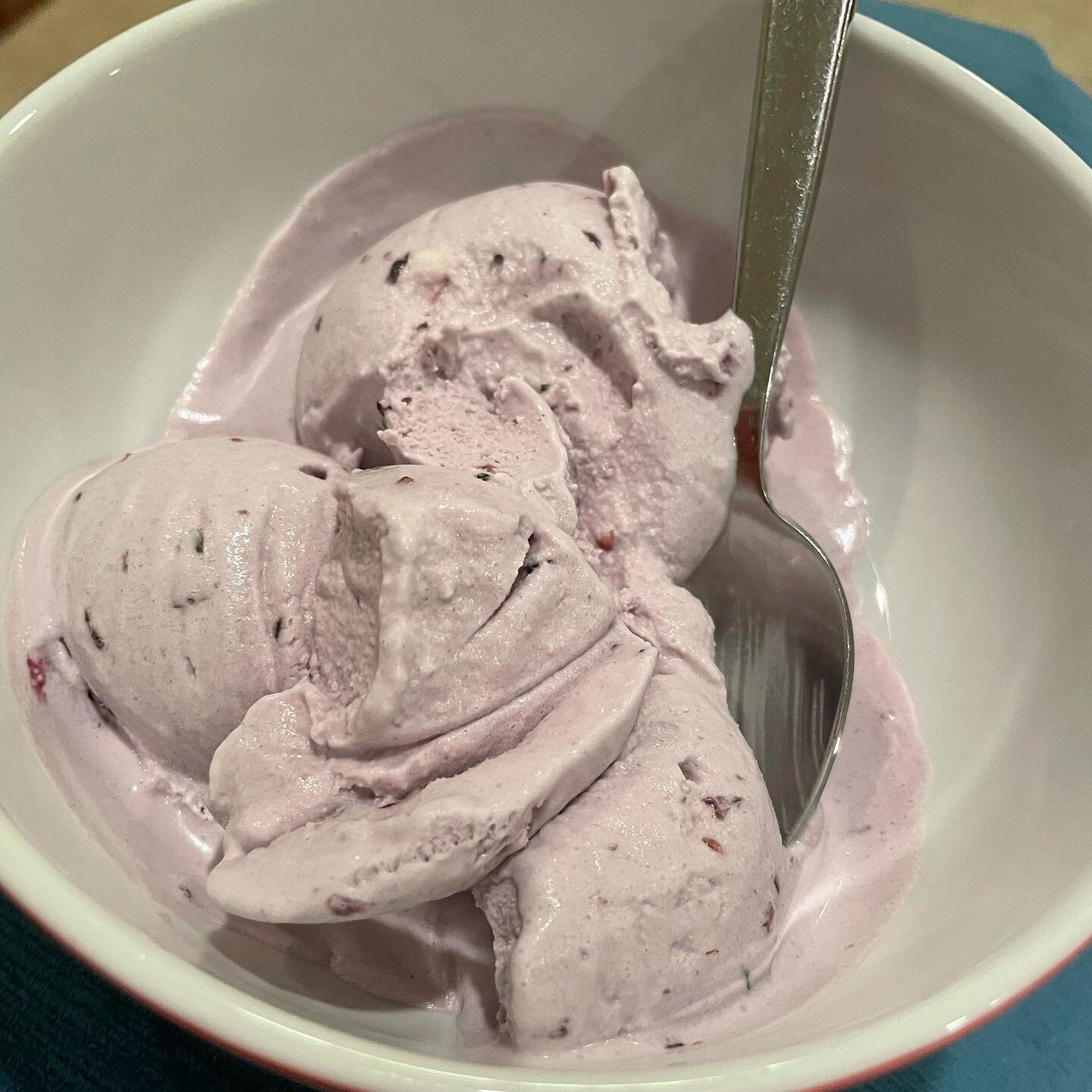 Blackberry Mint Ice Cream!! Decided to branch out from my normal vanilla homemade ice cream!  It is tasty&hellip;