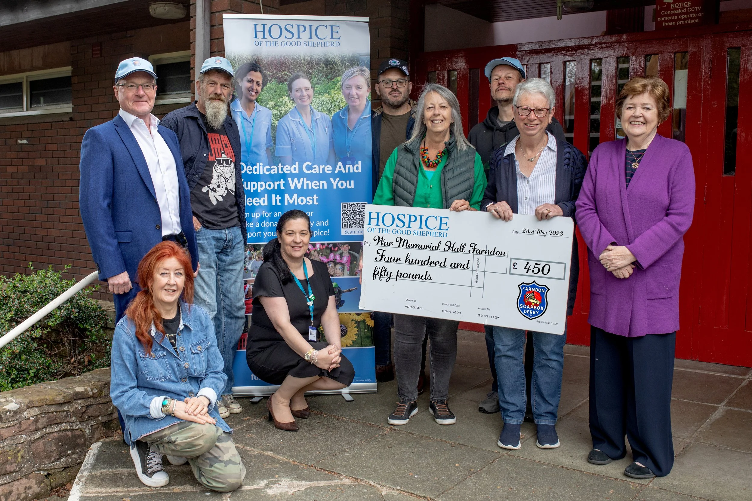 A cheque presentation to THE FARNDON MEMORIAL HALL — Farndon Soapbox Derby