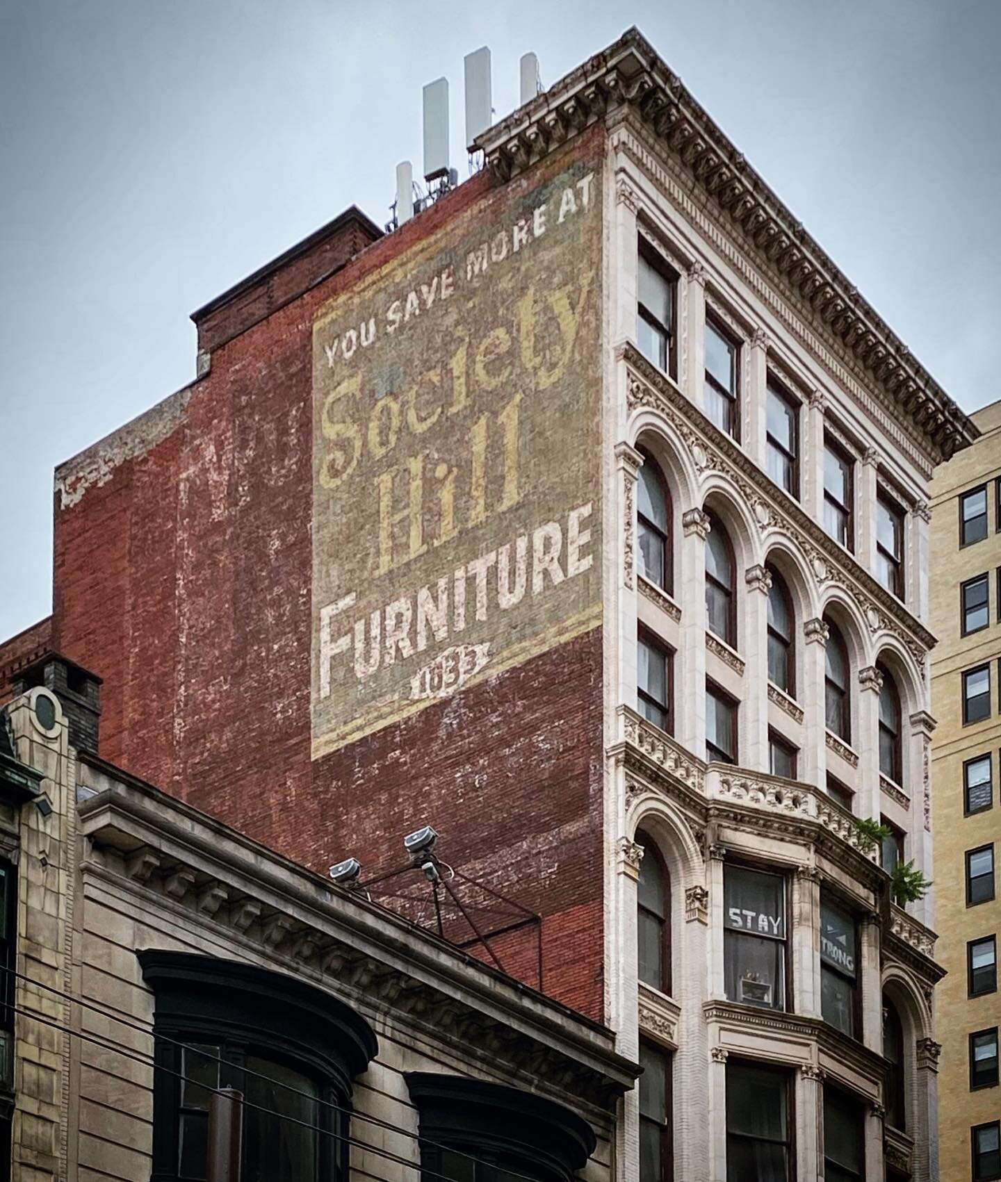 One of the most popular ghost signs of Philadelphia is this Society Hill Furniture ad in Center City. And there&rsquo;s a barely legible ad underneath too! #phillytype