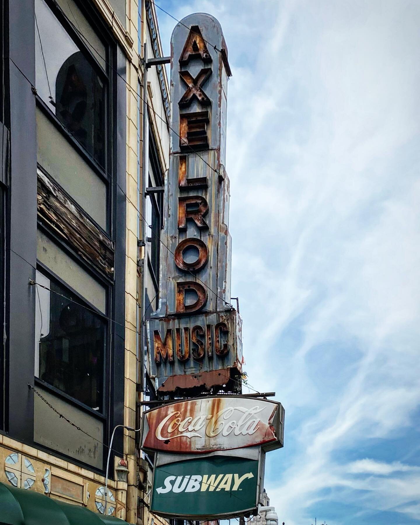 This very rusted formerly #neon sign on Weybosset Street in Providence, RI is one of the most famous downtown, and also one of the most endangered. Axelrod Music opened in Providence in 1910, but moved to this location decades later, dating this sign