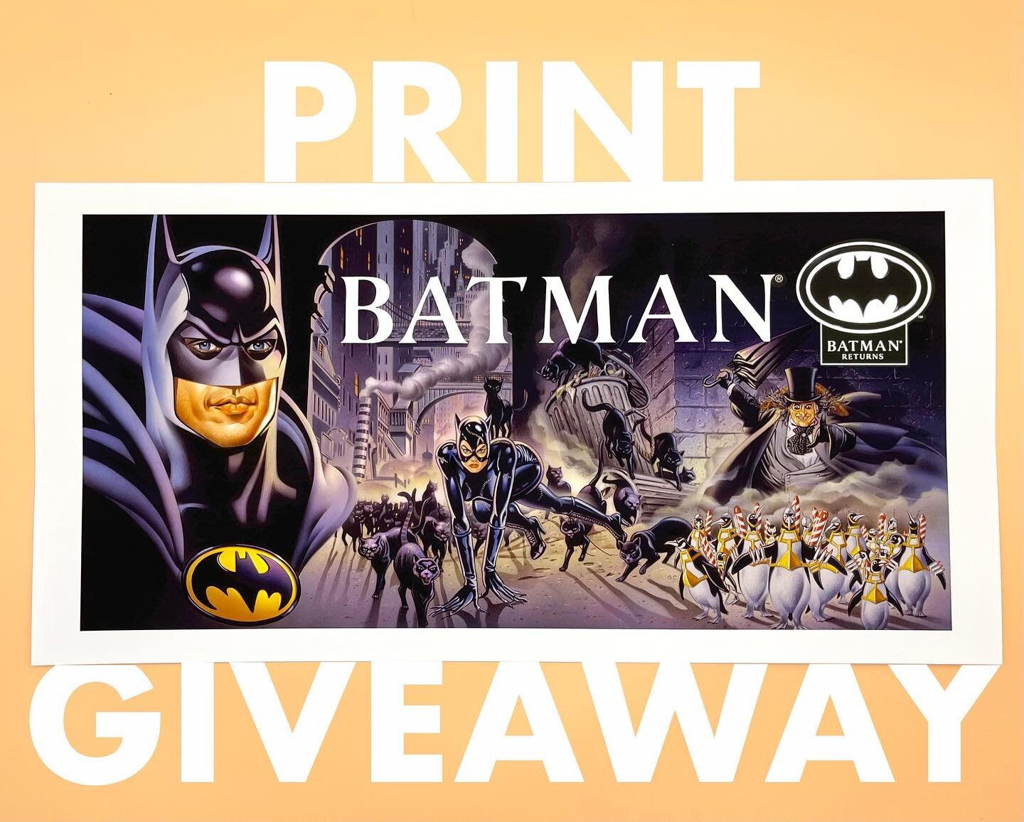 **GIVEAWAY ALERT** @burtonsgotham and @yourillustratedchildhood are partnering to celebrate the 30th anniversary of Batman Returns by giving away a personalized signed art print of the original art from the official Batman Returns board game illustra