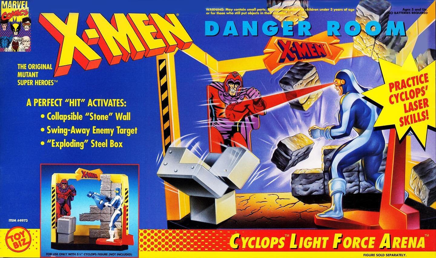 Danger. From ToyBiz, the second of the two sets from the early 90s Danger Room series, comes the Cylcops Light Force Arena. Featuring cyclops in classic blue and white costume (arguably the best, feel free to debate) that was phased out shortly after