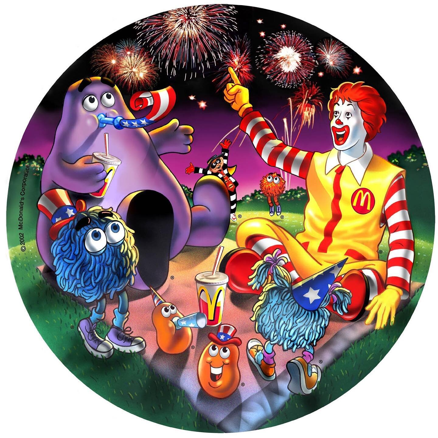 It's a day late, but we can still celebrate the fourth on here with the artwork from the early 00s @mcdonalds collectible 4th of July plate. Made, of course, of melamine. ⁠
⁠
Illustration by Gary Ciccarelli⁠
⁠
follow for more @yourillustratedchildhoo