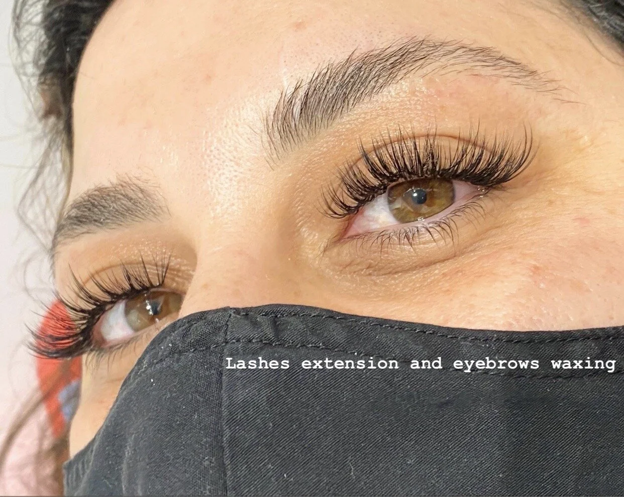 Natural volume set of eyelashes extension and eyebrows waxing