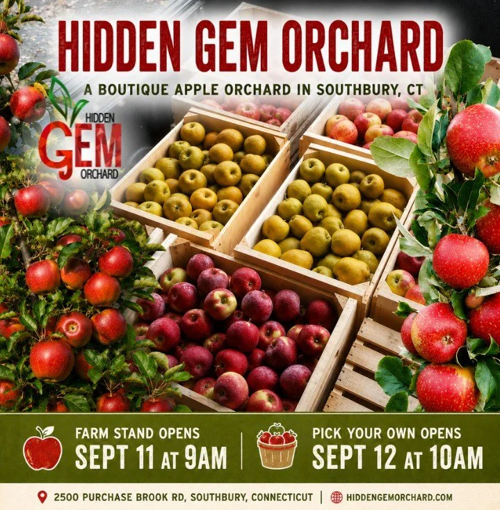 Tucked away in the Purchase section of Southbury, Connecticut, Hidden Gem Orchard is a small, boutique apple orchard with a big passion for great apples. Established in 2017, our farm is home to approximately 4,000 apple trees and 38 different variet