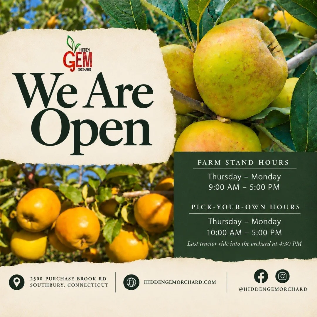 WE ARE OPEN! 

The forecast is clear and the apples are waiting. Make Hidden Gem part of your weekend. Come for the apples, stock up on your favorite orchard treats, and enjoy the harvest season with us. Whether you&rsquo;re stopping by the Farm Stan