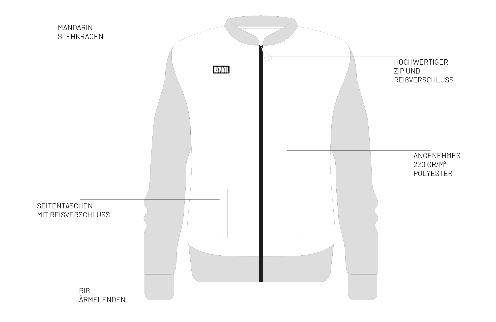 Sweatshirt-Jacke mit Mandarin-Kragen und durchgehendem Reißverschluss