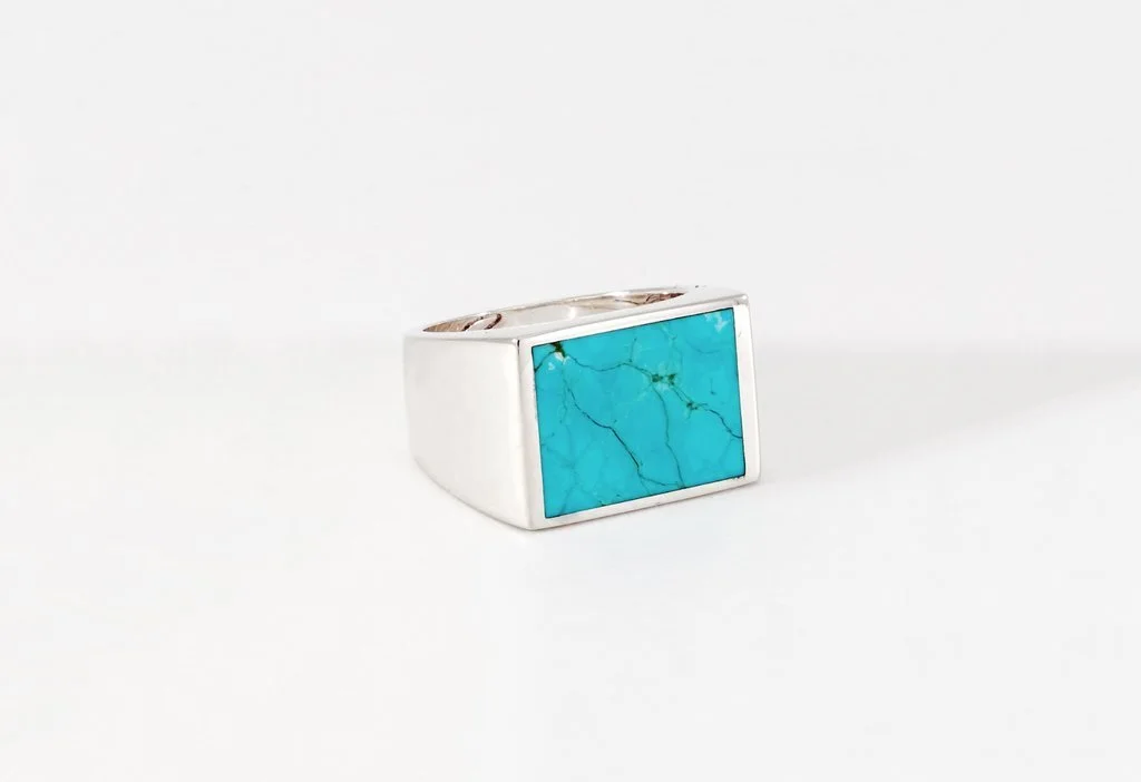 Turquoise Stone Signet Ring / $475
