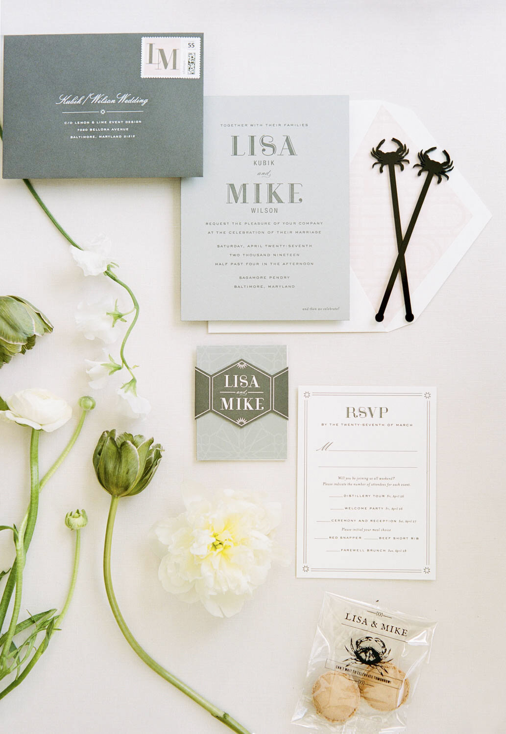 pink and grey invitation suite 