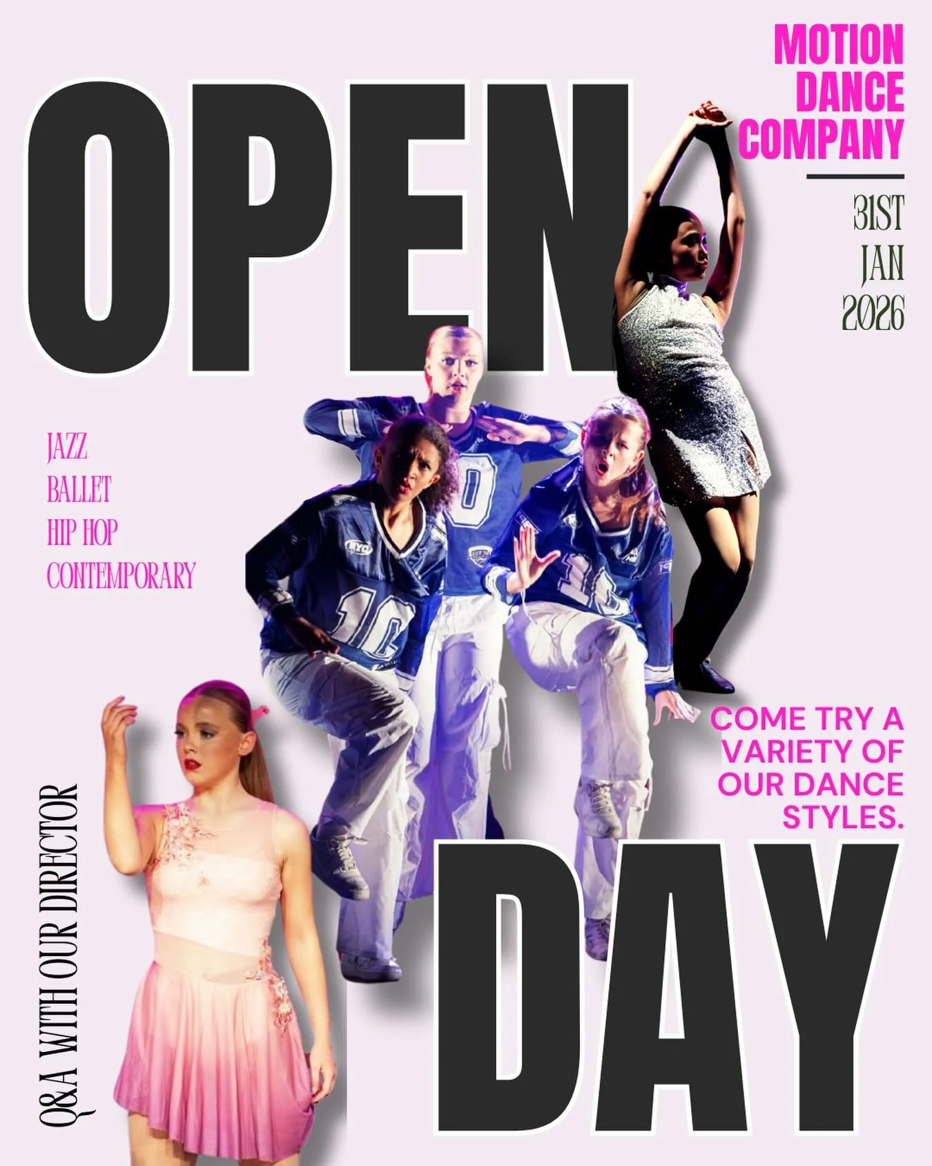 Join us for Motion Dance Company&rsquo;s Open Day! 

Held on Saturday 31st January, our Open Day is open to the public and offers a unique insight into Motion Dance Company &ndash; Geelong&rsquo;s premium dance school, delivering high-quality trainin
