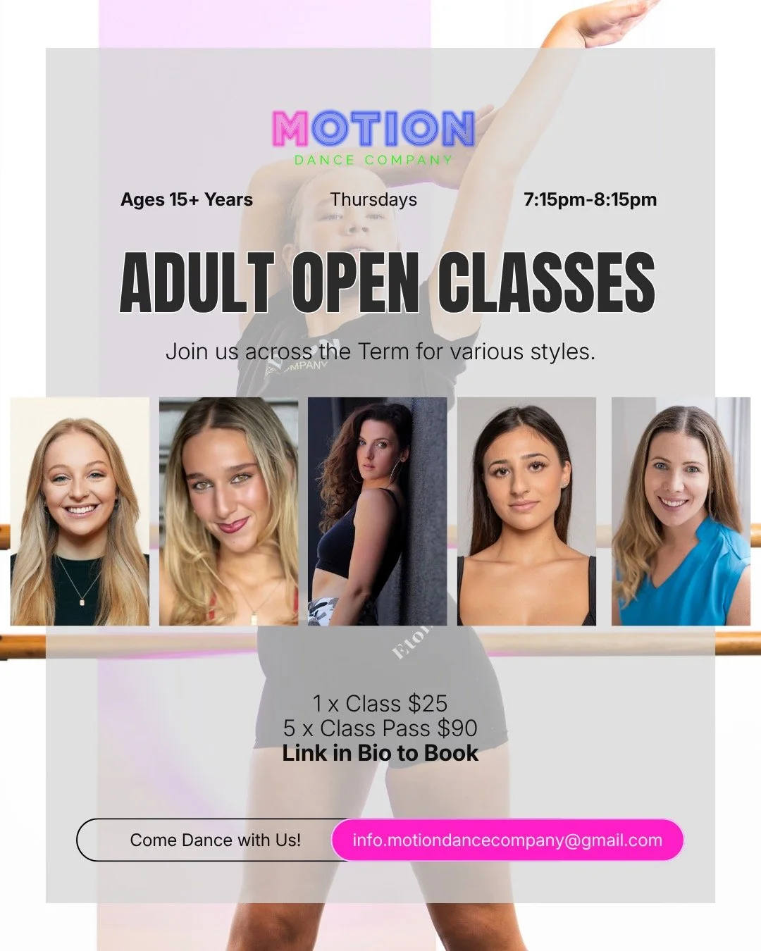 Join us for a variety of dance styles with industry leading professionals at The Geelong Arts Centre's state-of-the-art studios. From Musical theatre to Commercial Jazz to Hip Hop, we have a variety of Adult classes running for the duration of Term 2