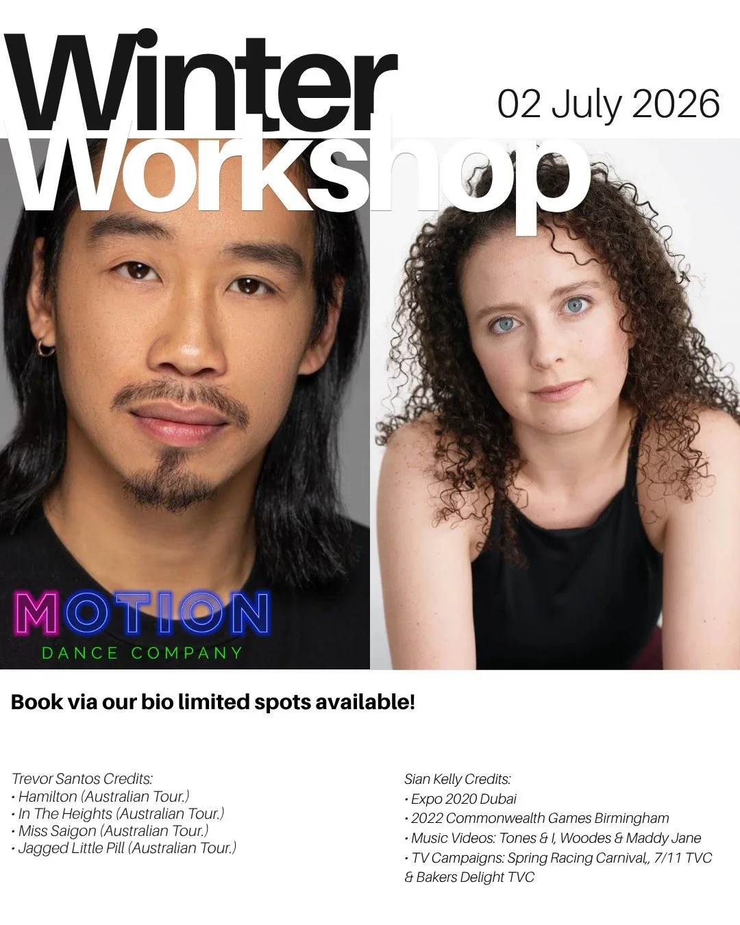 We are excited to announce a special School Holiday Workshop for aspiring dancers!

We have 2 incredible industry professionals joining us, both with a wealth of experience and knowledge. This is an amazing opportunity for dancers to train with leadi