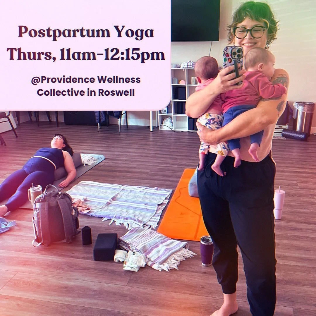 Postpartum Yoga Providence Wellness Collective! 
Thursdays, 11am-12:15pm
Heal, honor, and strengthen your postpartum body. 
Baby snuggles always included and available 💜💜