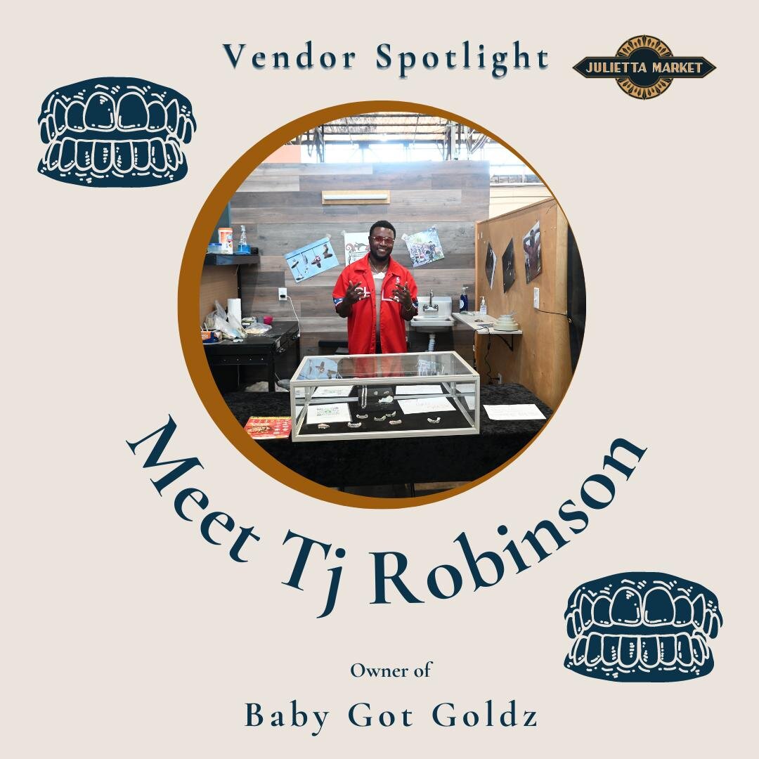 The vendor spotlight for this week highlights one of our newer businesses in the market. Meet Tj Robinson: owner of @babygotgoldzzzz custom made grillz! Growing everyday is something we encourage for all of our small businesses. From custom made gril