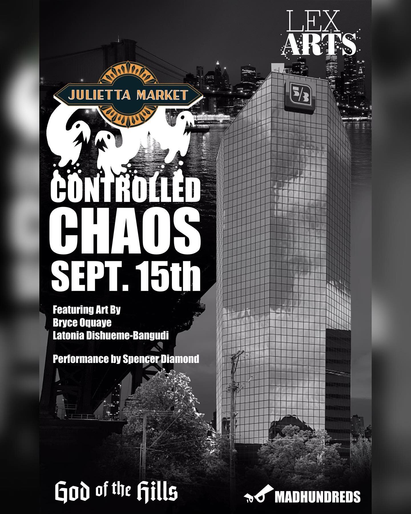 Experience the ultimate fusion of culture and creativity at Controlled Chaos, where Julietta Market and God of the Hills have united to showcase the incredible talents of artists Bryce Oquaye and Latonia Dishueme-Bandgudi. Immerse yourself in the vib