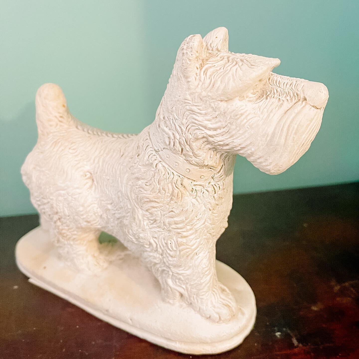 This sweet pup is waiting on his forever home. He's in our shop for $15, plus shipping. He was made by the White Sands plaster company in the late 1930s and is the sweetest little thing. Link in bio. 💖